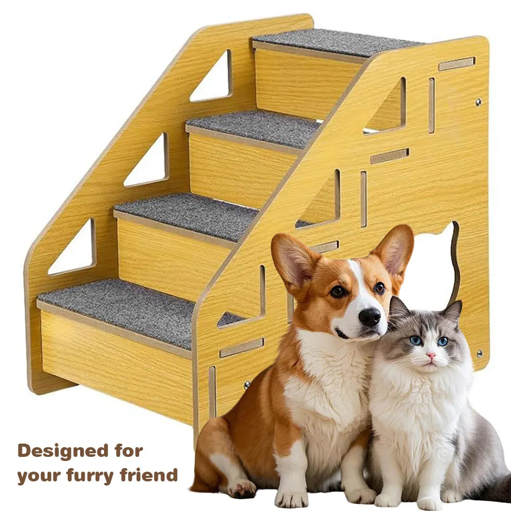 4-Step Wooden Pet Stairs- Nonslip Carpeted Indoor Pet Steps