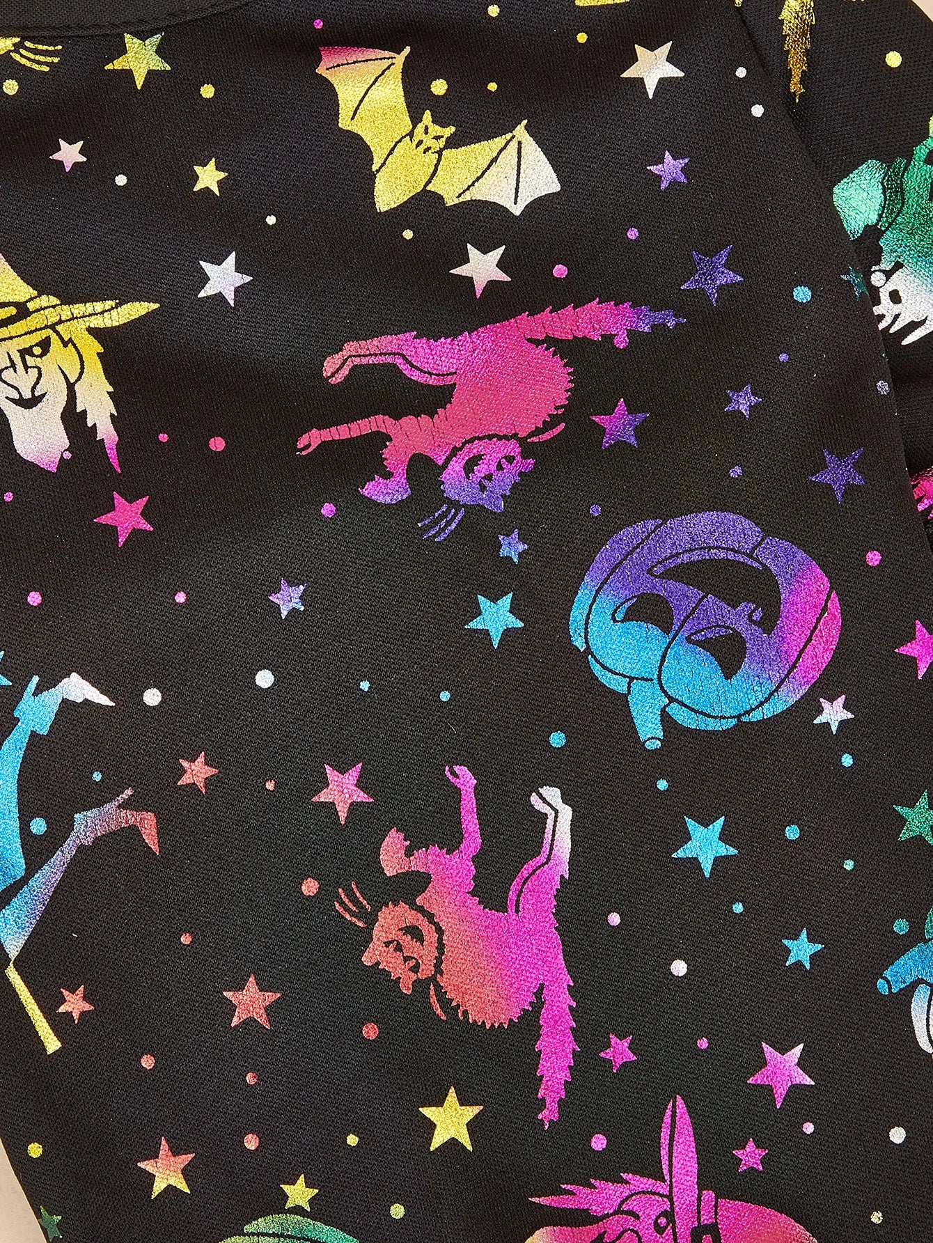 Halloween Dog T-Shirt-Black Short Sleeve with Colorful Glittery Bats, Pumpkins & Stars Print Pet Clothes for Small Dogs