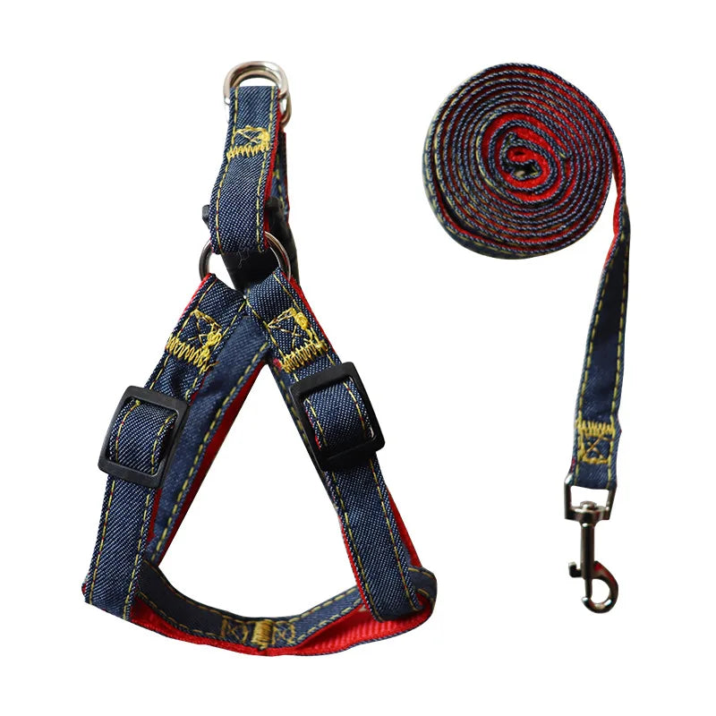 3 pcs Denim Dog Collar Harness Set- Pet Accessories-Collar/Leashes