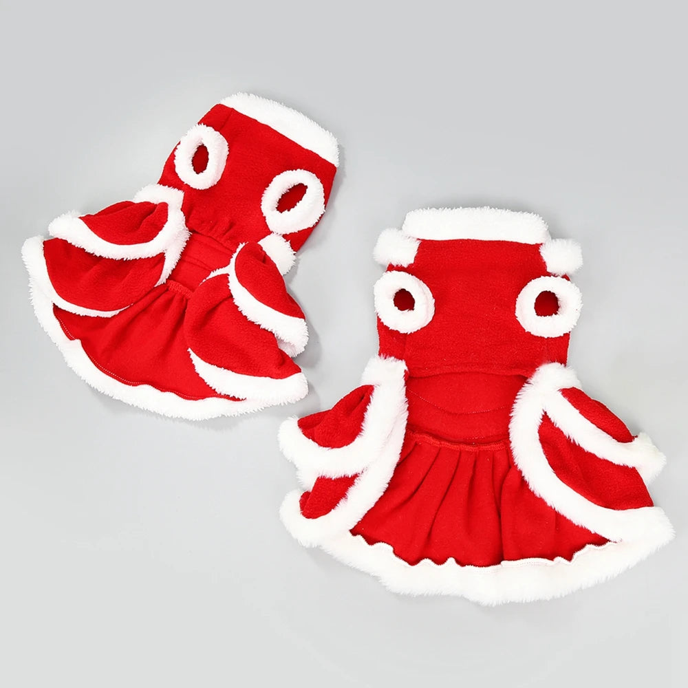 Christmas Girl Dog Costume Dress -Puppy Warm Fleece Skirt- Clothes Autumn Winter Pet Clothes -Dog Red Skirt Fancy Dress Costume