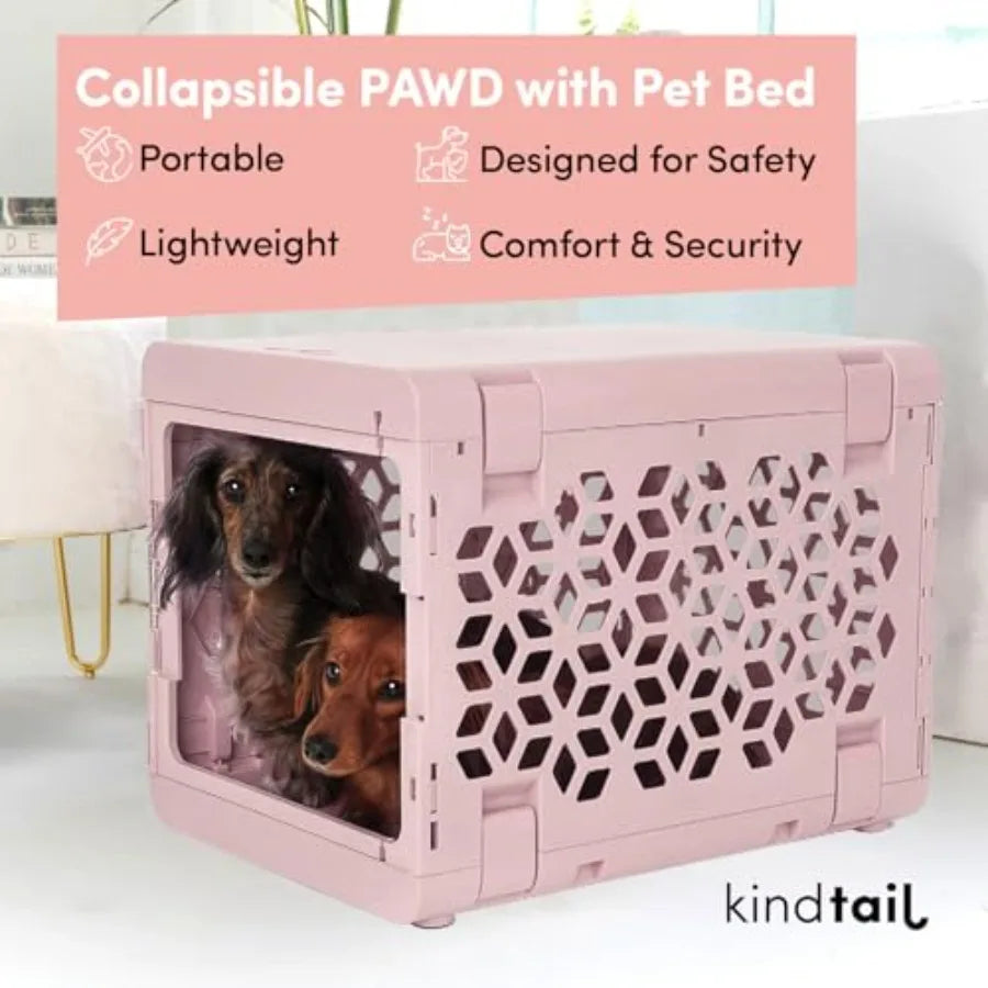Stylish and Portable Collapsible Dog Crate with Washable Bed for Small Pets- Safe Indoor Kennel Set with Comfortable Pad -Lightweight