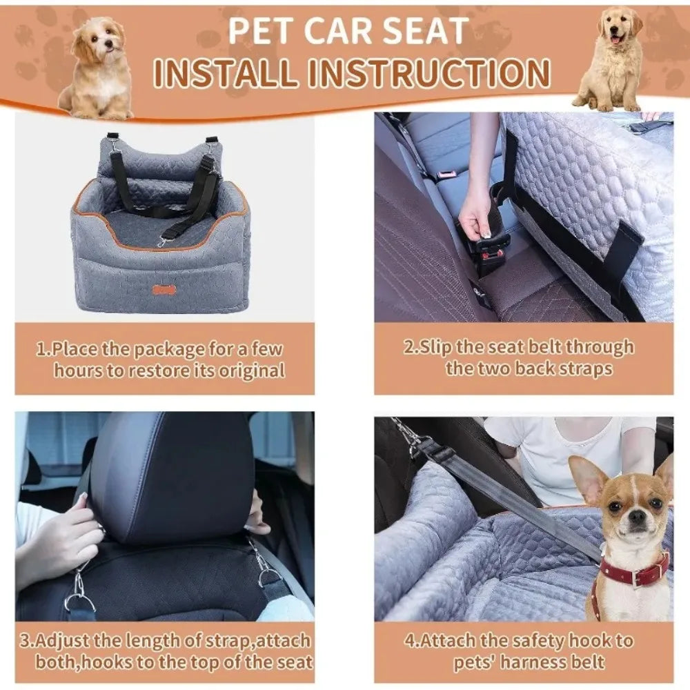 Dog Car Seat - Memory Foam Dog Booster Seat for Small Dogs- Up to 25lbs-Elevated Pet Car Seat with Storage Pockets -Grey