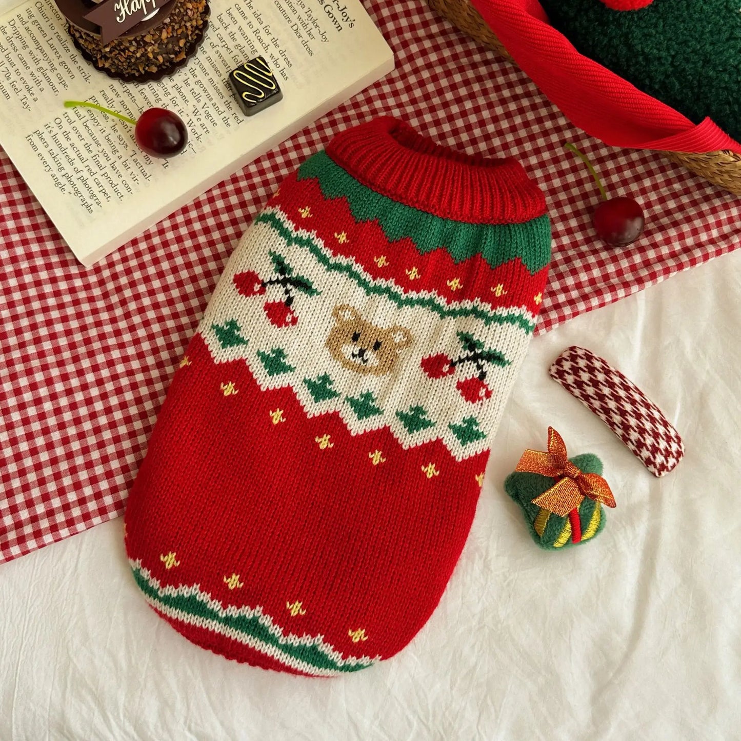 Warm Autumn and Winter Pet Clothes -Small Dog Sweaters -Korean Pink Green Knitted Sweater -Simple Fabric -Soft -Comfortable