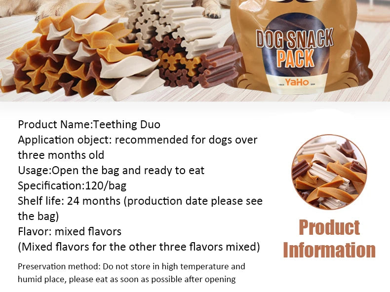 Dog Snacks- Teething Stick- 120g Mixed Flavor -Tooth Cleaning Bone- Fresh Breath- Adult Dogs- Puppy Training -Reward-Pet Bowls/Feeding