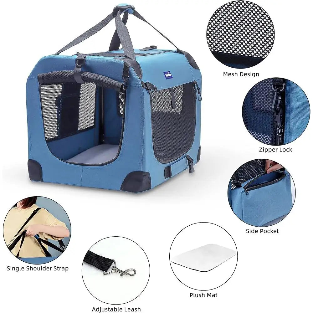 Portable Collapsible Dog Crate- Travel Pet Carrier with Soft Warm Blanket- Foldable Bowl -Small Dogs Indoor Outdoor