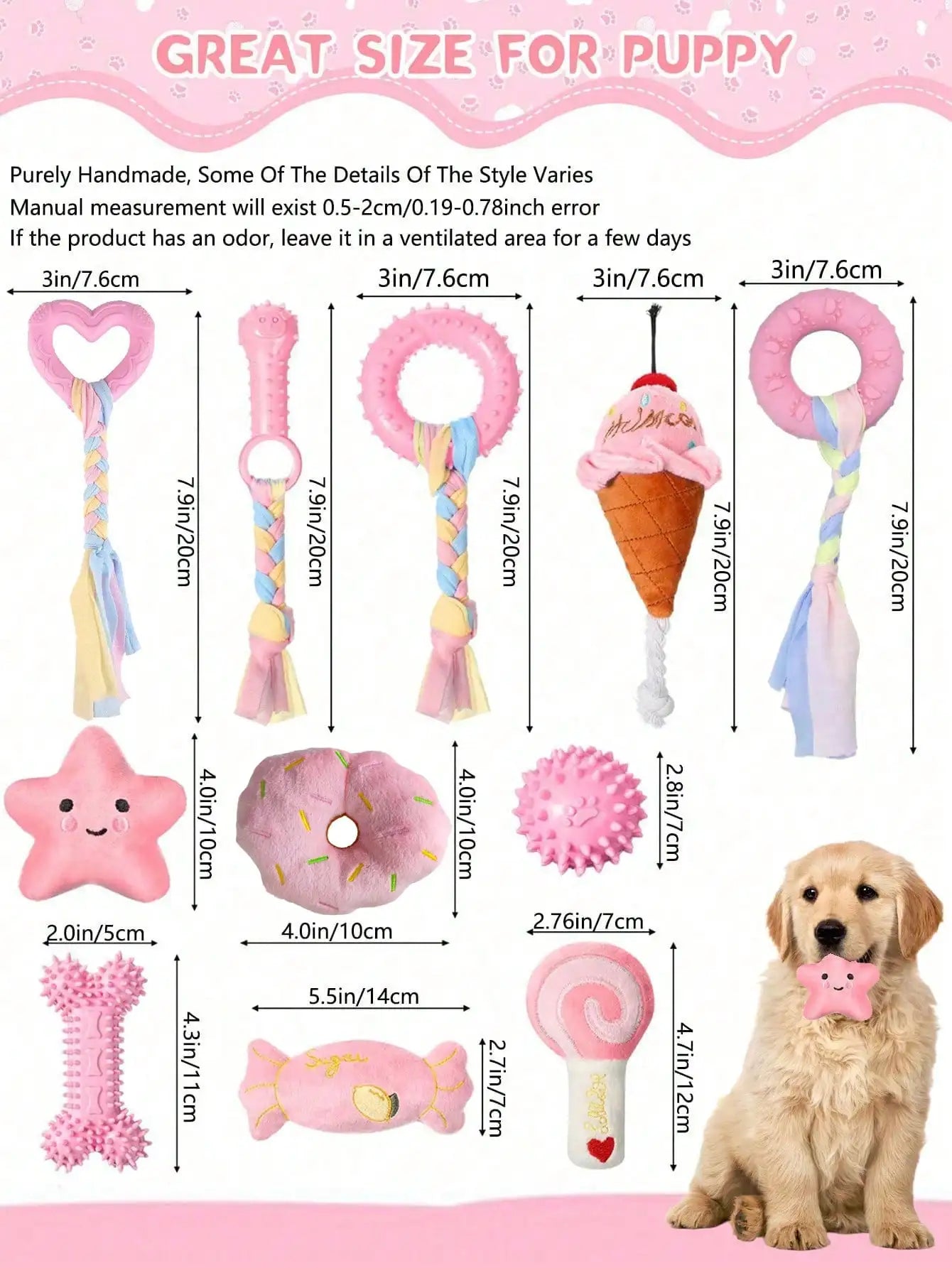 Girl Dog Toys- Teething Toys- Puppy Teething Toys- Puppy Feeding- Dog Supplies- Dog Accessories- Small Dog Chew Toys- Puppy Toys- Pink Dog Supplies With Soft Rubber Balls And Colorful Rope- Not Easily Broken- Easy To Clean- F
