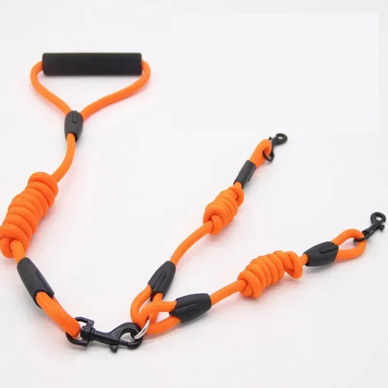 Double Leash Pet - 2 Ways Pet Nylon Dogs Lead -Double Twin Coupler Stuff Black