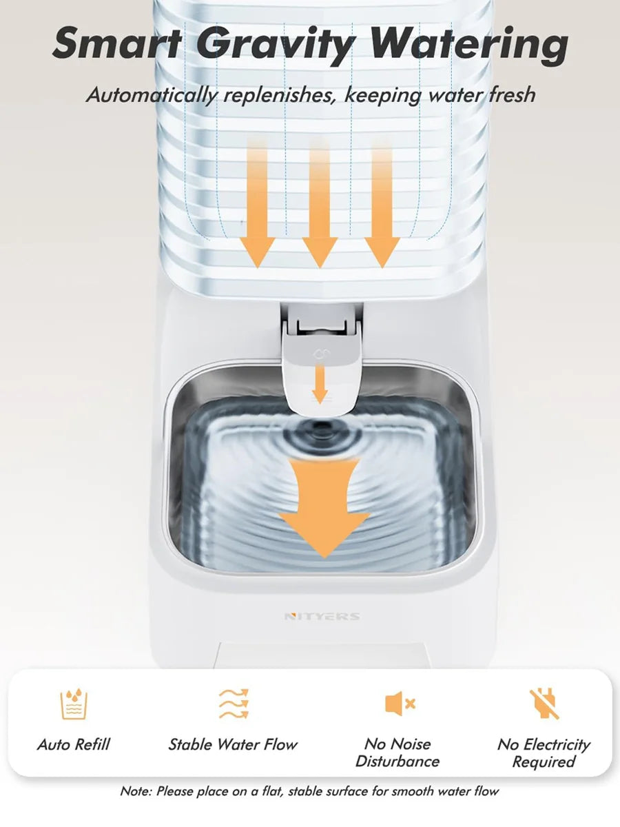 NITYERS 6L Gravity Pet Water Dispenser- Large Capacity -Automatic Dog Water Bowl-Elevated-No Electricity- Stainless Steel Tray-Pet Bowls/Feeding
