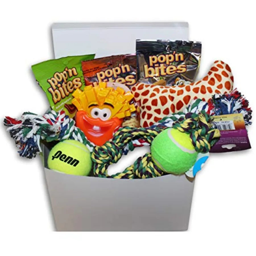 Good Dog Care Package-8 Items including 3  Treats- New Pet Gift box-Dog Toys