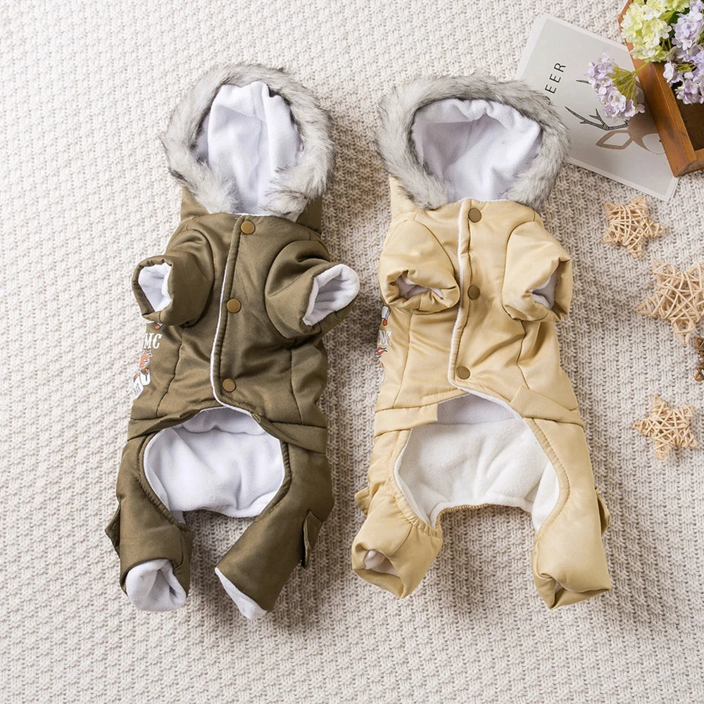 Dog  Thickness Hooded Driver Style Four Legs Cotton Winter Coat- Windproof Dog Jumpsuit- Warm Small Puppy Dogs Clothing