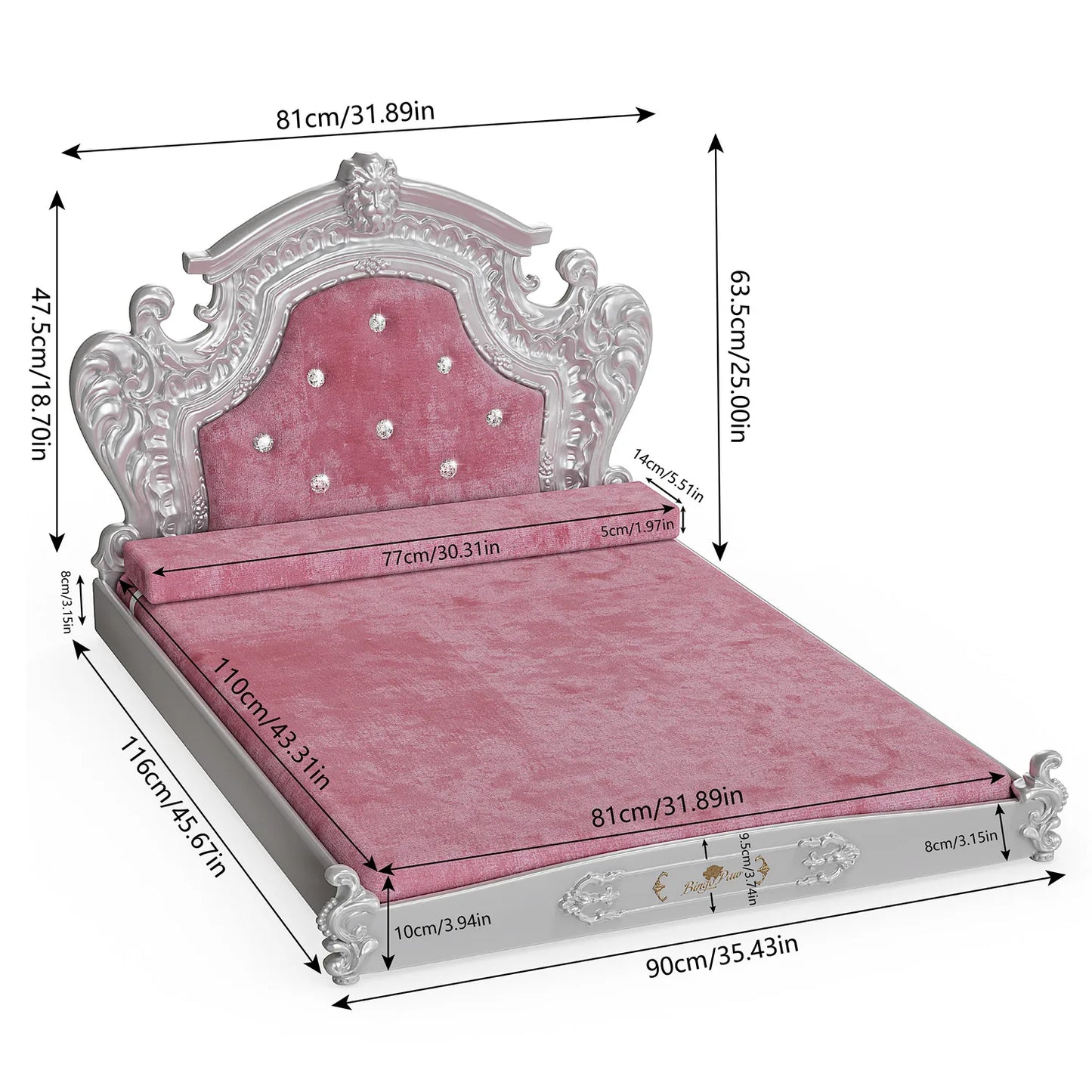 Bingopaw Luxury Pet Bed with Headboard, Dutch Velvet Dog Bed for Medium/Large/Multiple Dogs, European Style Noble Pet Bed