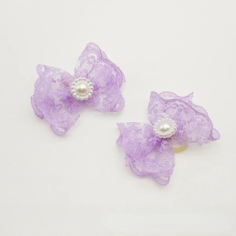 Pretty Pet Rubber Band Head Jewelry- Non-elastic Lace- Rice Lace Bow Rubber Band Head Flower- Pet Supplies Small Dog Accessories