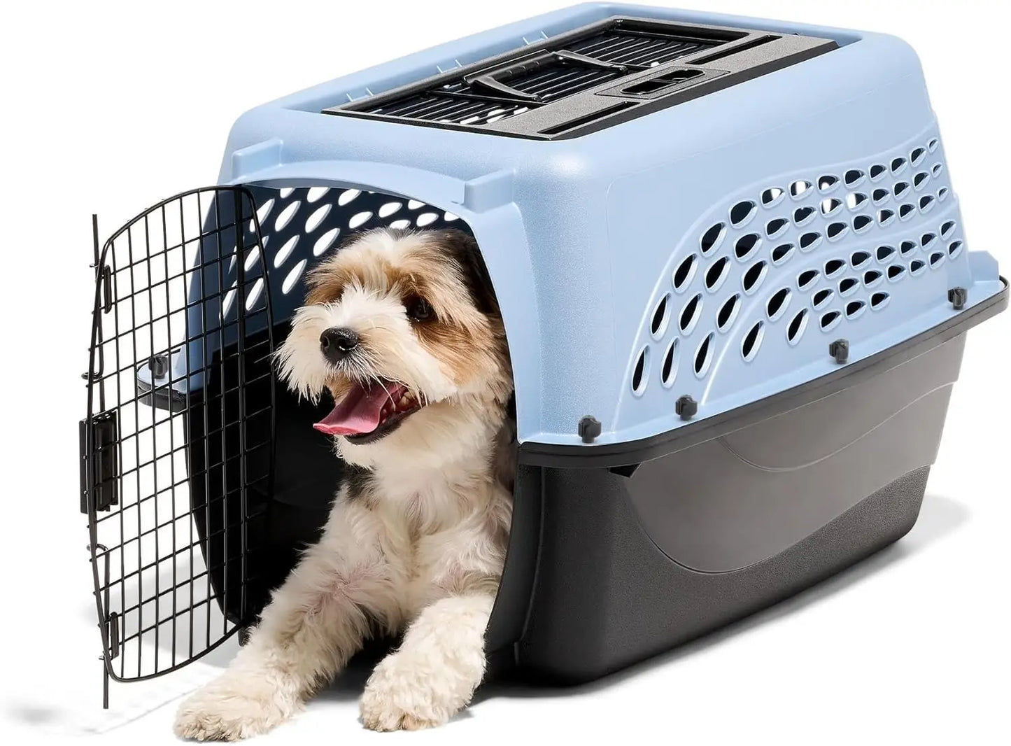 Two-Door Plastic Pet Kennel for Small Dogs-Top/Front Loading-24-Inch Blue Carrier with Airline Approval-Crates