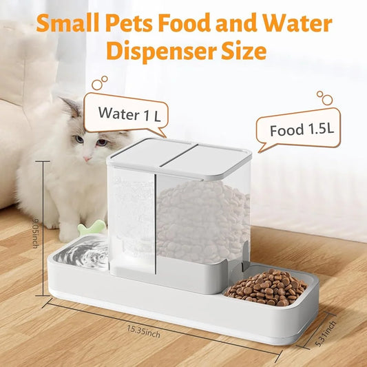 Automatic Small Pet Feeder/ Water Dispenser- 2 in 1 Gravity Bowl Set For Pets- Easy Clean Non Electric