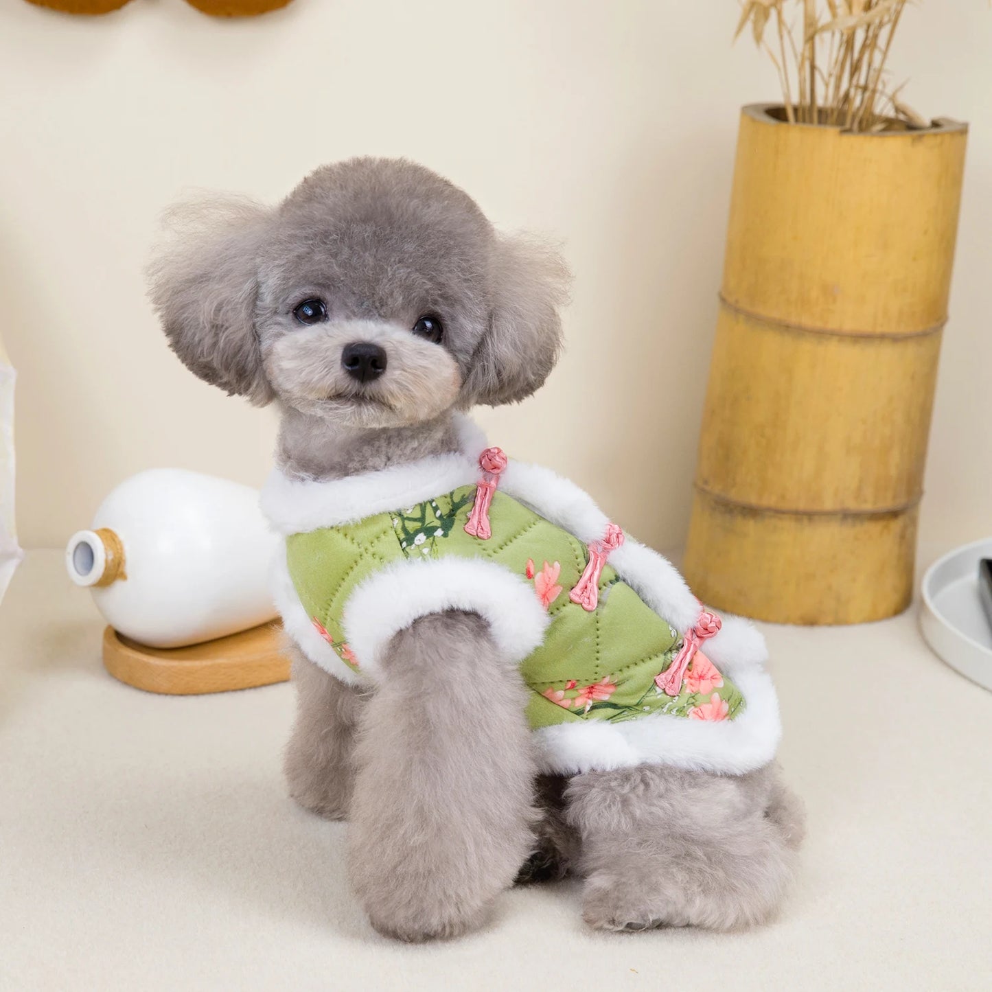 New Year Chinese Style Dog Tang Suit-  Warm Pet Vest Clothes- Festival Small Dogs Winter Jacket - Costume/Apparel