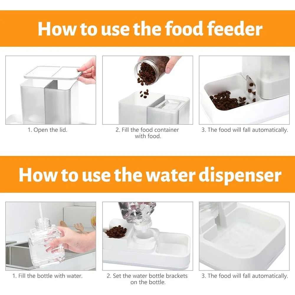 Automatic Small Pet Feeder/ Water Dispenser- 2 in 1 Gravity Bowl Set For Pets- Easy Clean Non Electric