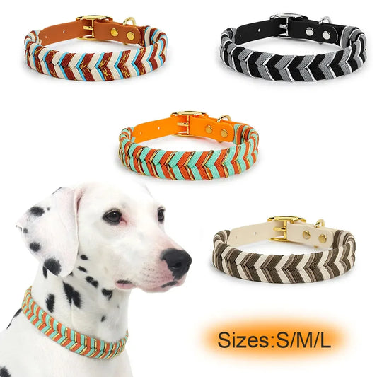 Handmade Knitted Design Colorful Reflective Dog Collar-For S M L Dogs-Collars/Leashes