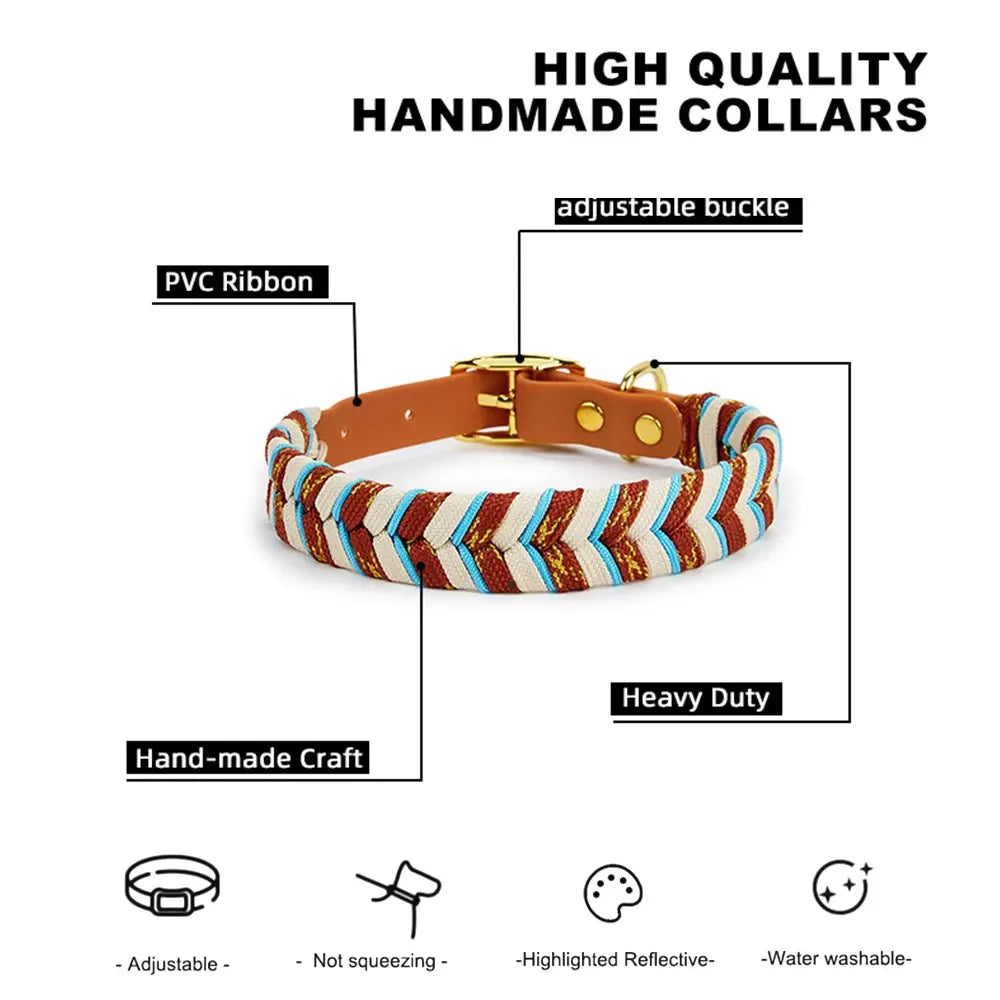 Handmade Knitted Design Colorful Reflective Dog Collar-For S M L Dogs-Collars/Leashes