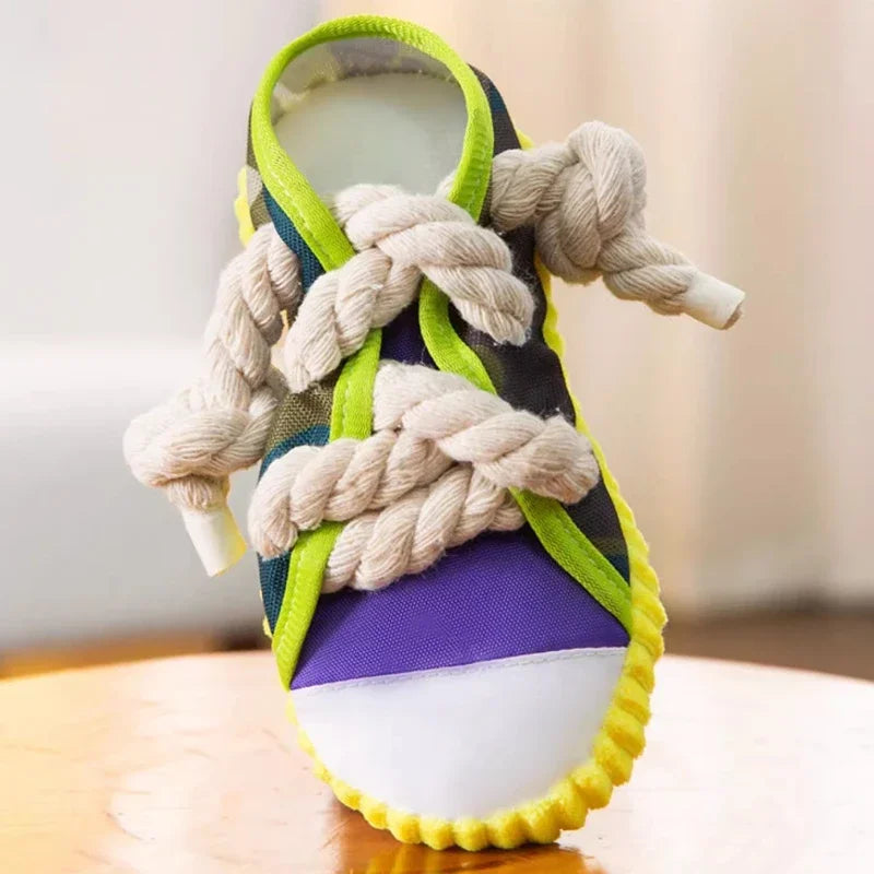 Dog Squeak Toy- Teeth Grinding- Bite Resistant Slippers Shape- Puppy Chew Toy With Cotton Rope-Dog Toys