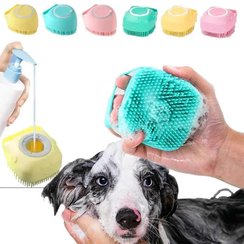 Pet Dog Shampoo Brush- 2.7oz 80ml Massage Comb Grooming Scrubber for Bathing Short Hair- Soft Silicone Rubber