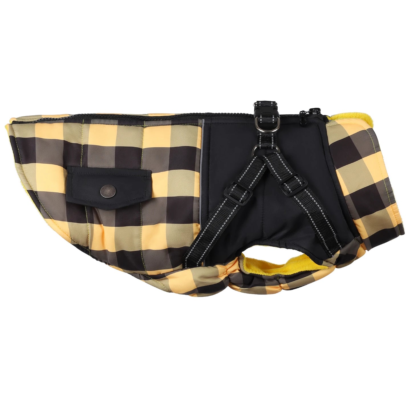Plaid Thicken Padded Pet Dog Jacket With Harness For Cold Weather -Windproof Winter Dog Jacket Coat- For Small Medium Large Dog