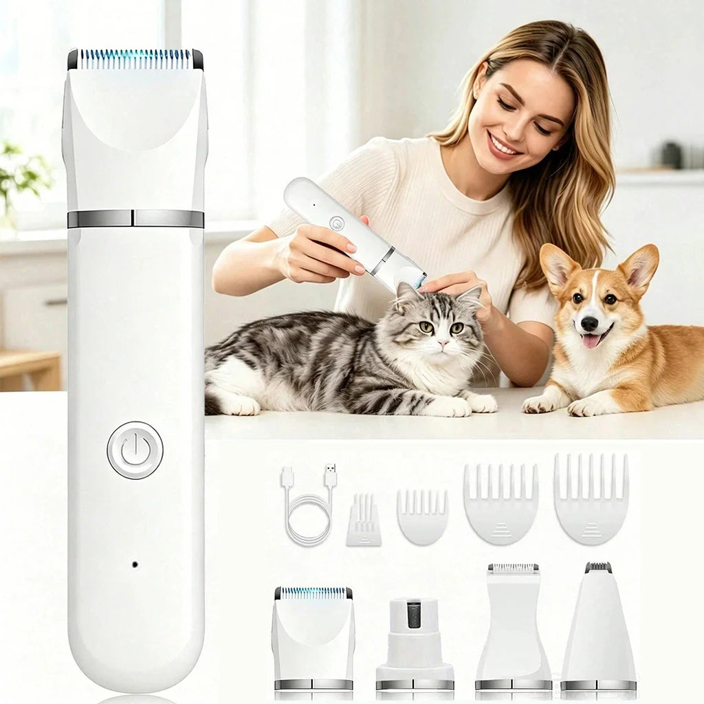 4-in-1 Pet Hair Clippers- Rechargeable Pet Trimmer Kit- Cordless- Electric Grooming Shaver with Comb Guide for Puppy Kitten-Pet Grooming