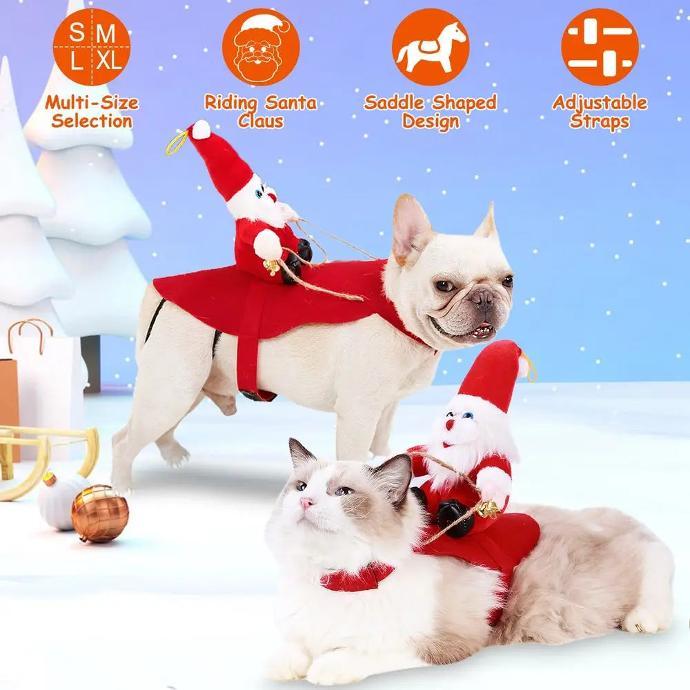 For Pet Christmas Costumes- Red Winter Coat for Dog Riding Santa Claus with Bell Clothes- New Year Outfit Costumes
