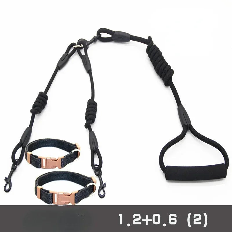 Double Leash Pet - 2 Ways Pet Nylon Dogs Lead -Double Twin Coupler Stuff Black