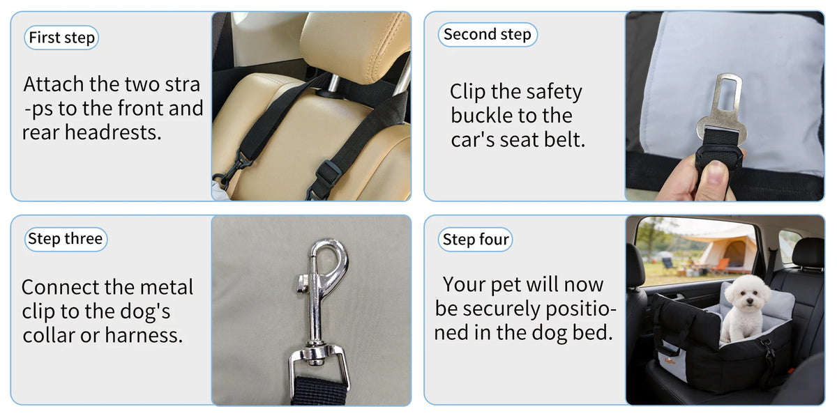 Portable Dog Car Seat-Booster Seat-Travel Carrier- Bed with Safety Belt- Storage Pocket- Removable/Washable Cover-Beds & Blankets