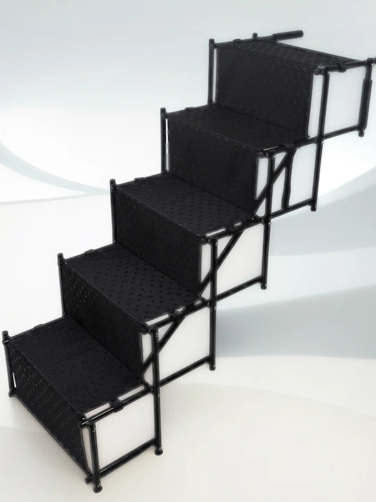 5 Steps Dog Stairs- Support Up To 150 Lbs- Foldable Dog Ramp Ladder with Nonslip Surface- Lightweight- Portable Pet Ladder Ramp