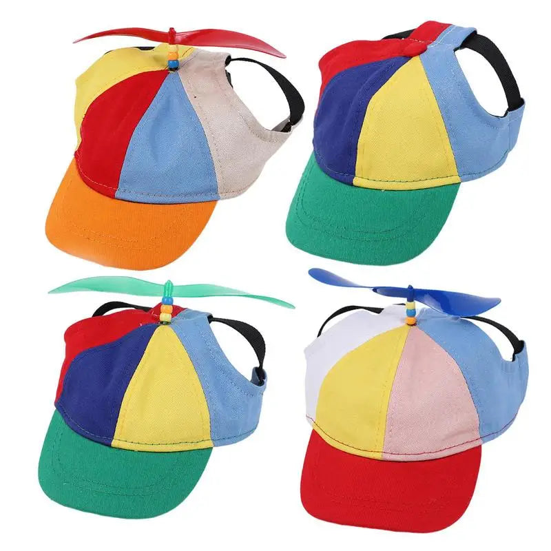 Colorful Pet Propeller Hat With Ear Holes -Sizez S to L-Sunproof Dogs Rainbow Helicopter Top Hat-Costumes/Apparel