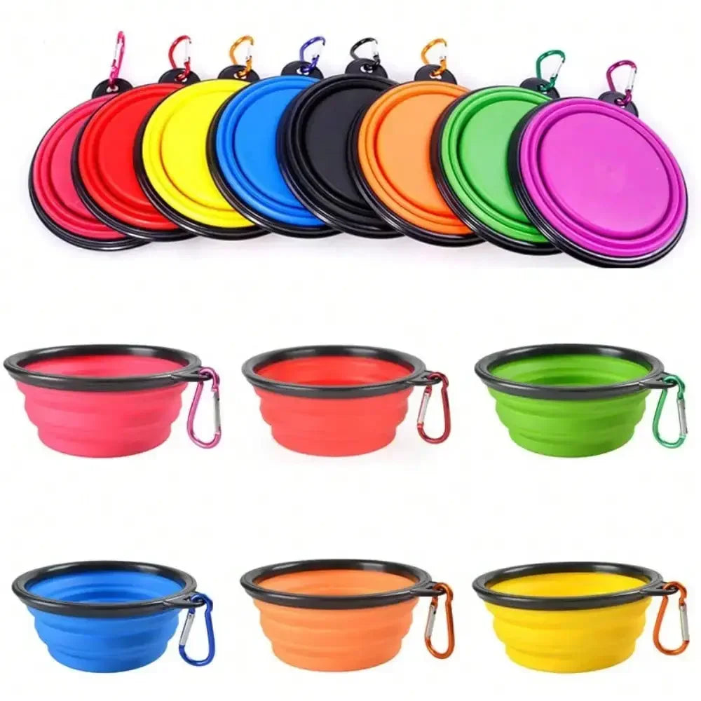 Folding Portable Silicone Dog Feeder Bowls- 2 In 1 Dispenser- Outdoor Travel- Food/Water Container-Pet Bowls/Feeding
