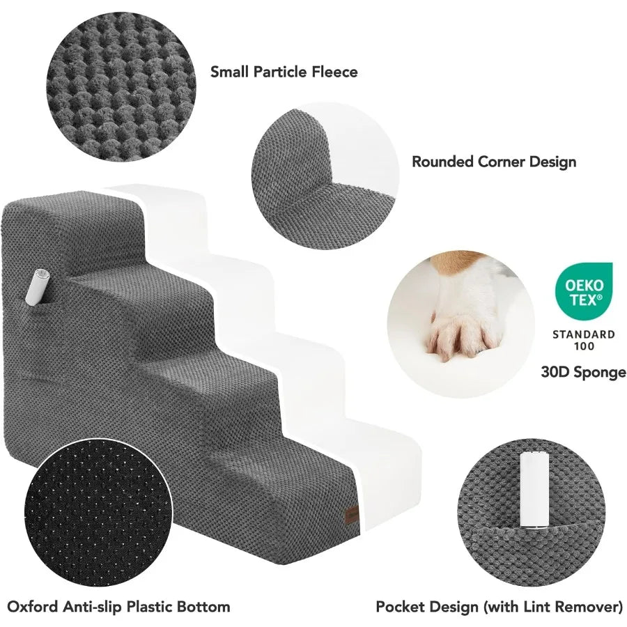 Pet Stairs for Small Elderly Dogs- 3-Step Dog Ramp- Non-Slip Surface- Soft Washable Cover- Portable