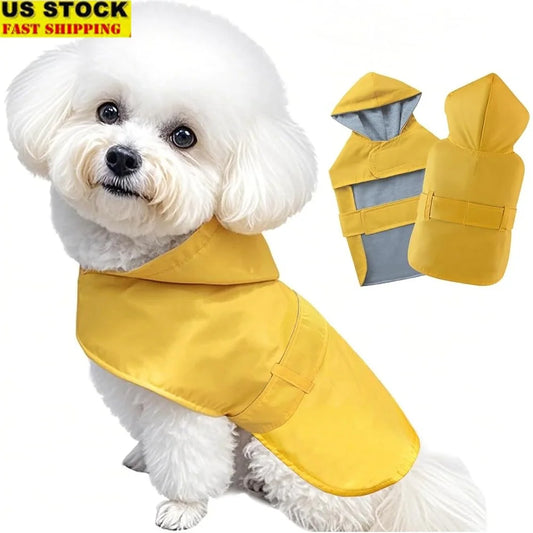 Small Medium Dog Raincoat Waterproof Adjustable Poncho Double Layer Hooded Leash Hole Comfortable Fit Lightweight