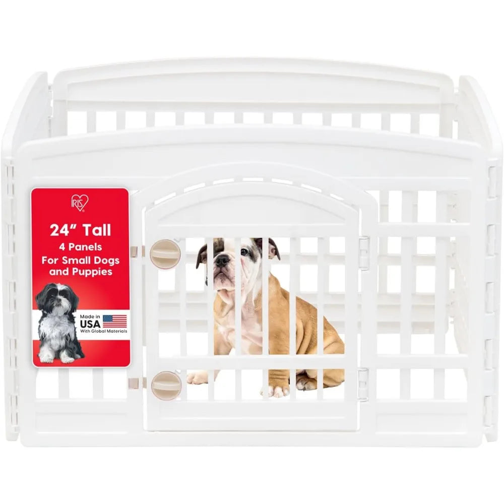 iris usa 24" 4-panel dog playpen with door, 35 x 35 x 24, puppy playpen, dog play pen indoors, pet fence, puppies/small dogs, wh
