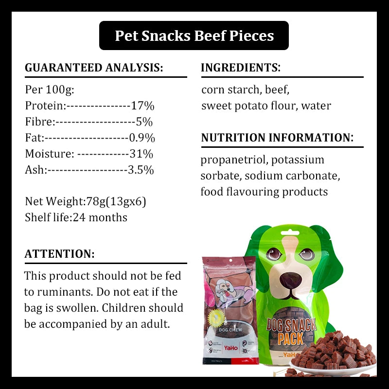 Dog Snacks- Premium Beef Pieces- Appetizing- Digestive Nutritious Delicious Chewy Training Rewards for Adult Dog/ Puppies-Pet Bowls/Feeding