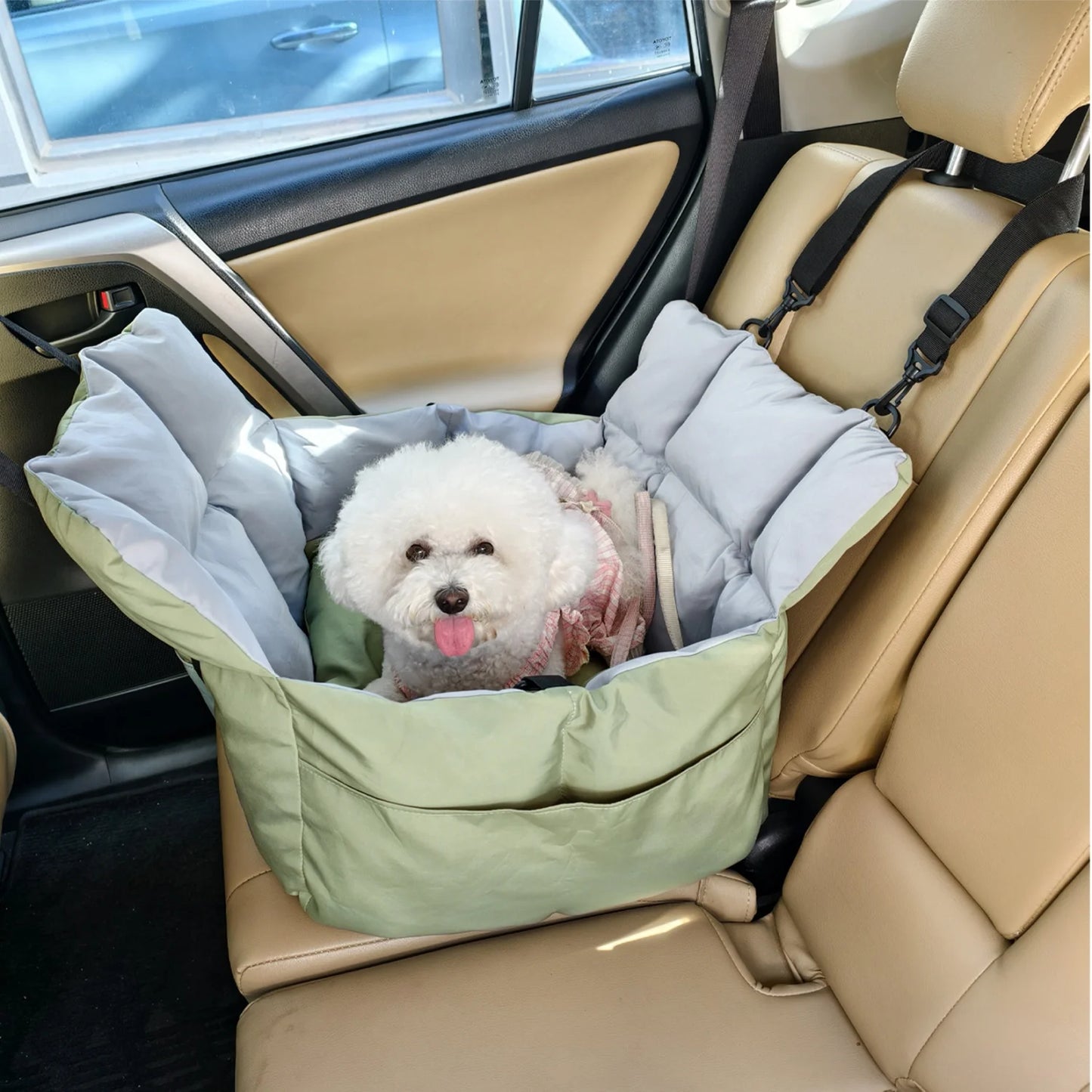 Small Dogs Car Seat- Ultra Soft Car Travel Bed with Safety Belt- Storage Pocket and Shoulder Strap -Puppy Dog Booster Seats