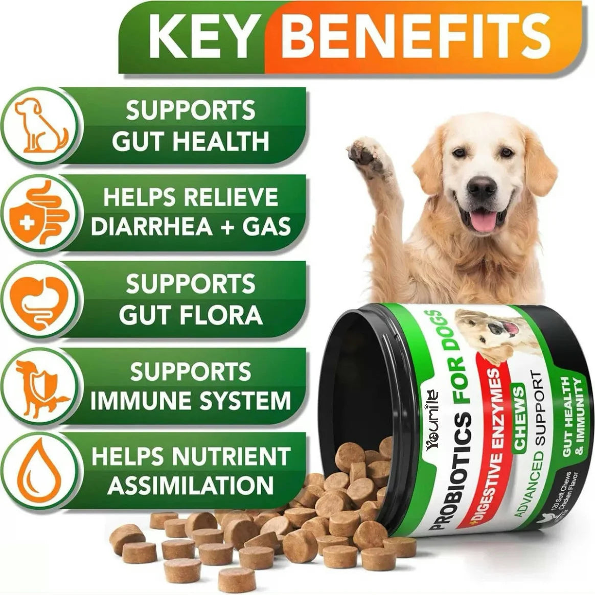 120 Chews Probiotics for Dogs-  - Relieve stomach sensitivity-for gut health- Digestive Remedies-Pet Supplements