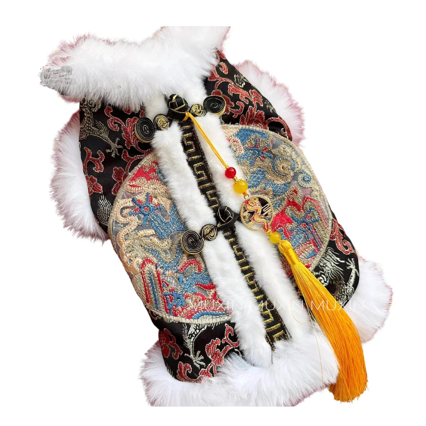 Pet Clothing Dog Cat Winter Puppy Clothes New Year Pet Cotton Coat Thickened Warm Embroidered Outfit For Dog Chinese Style