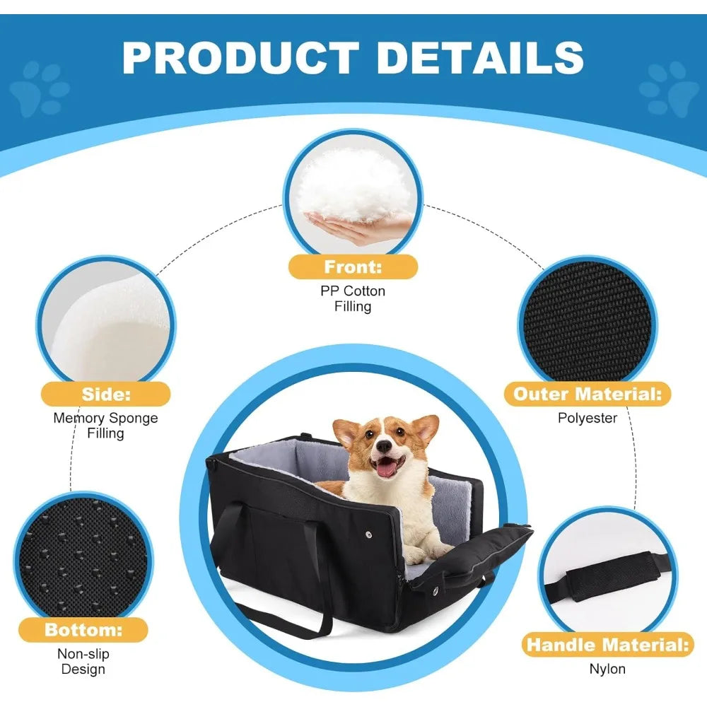 Center Console Dog Car Seat for Small Dogs Up to 12 lbs- Detachable Armrest Pet Seat with Adjustable Straps