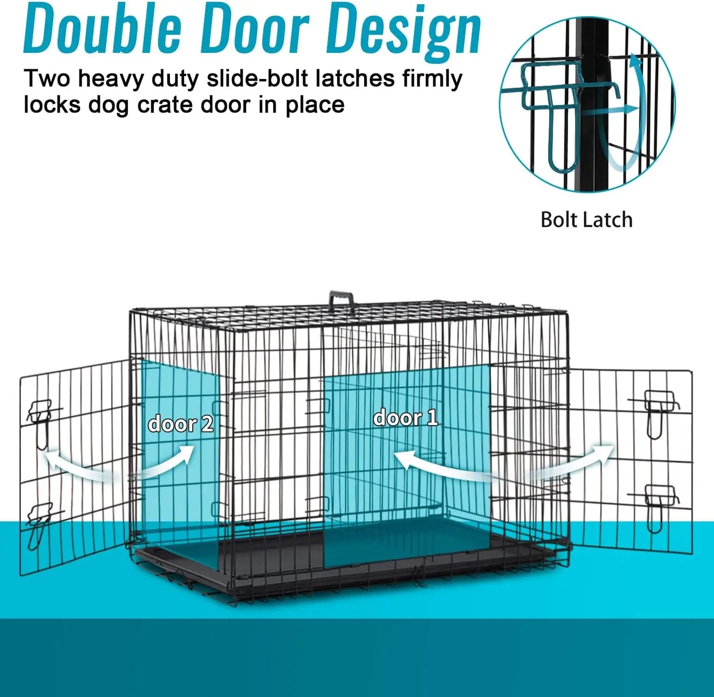 24 Inch Folding Metal Dog Crate for Small Pets- Double Door- Indoor /Outdoor Kennel with Leak-Proof Tray-Crates