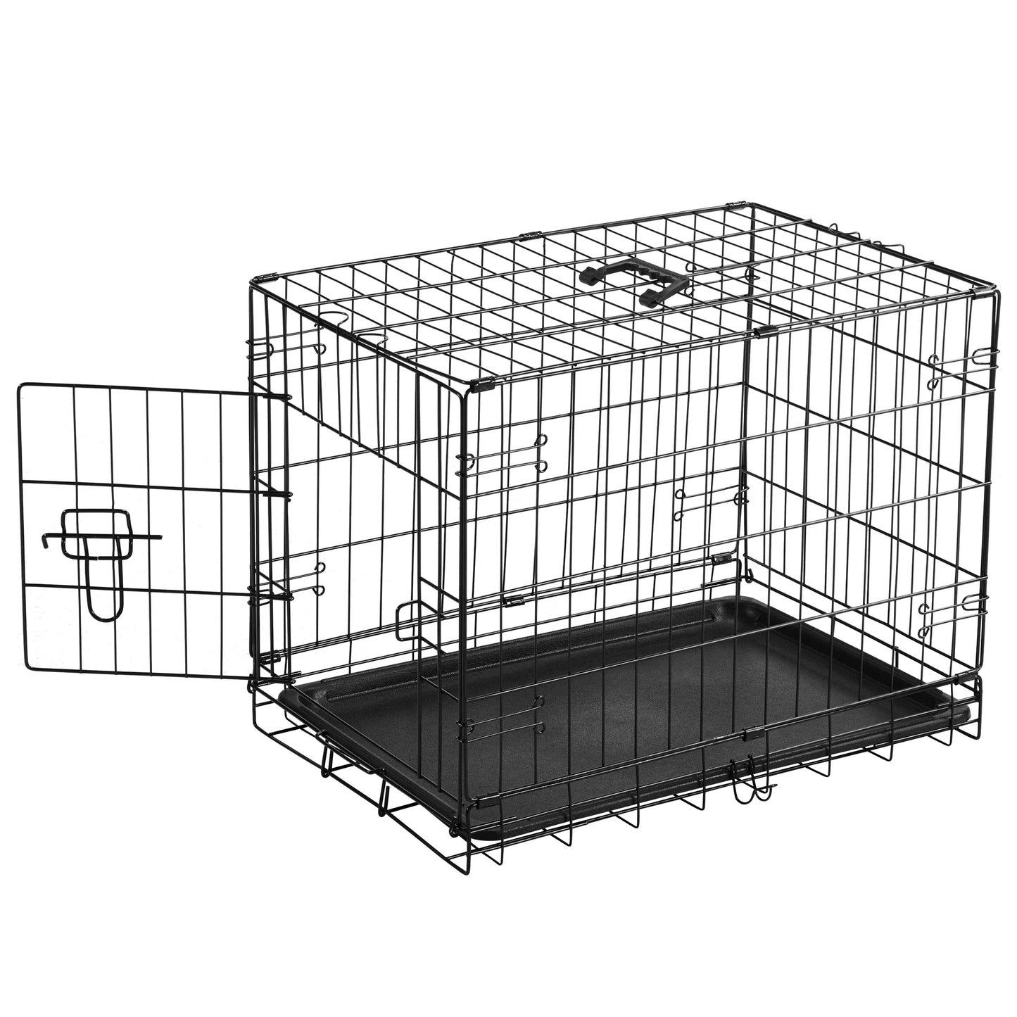 JHK Single Door 30 Inch Folding Metal Wire Dog Cage with Plastic Leak-Proof Pan-Foldable- Sizes S-XL-Crates