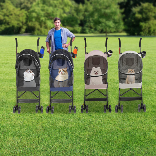 Oxford Cloth Pet Travel Stroller-Foldable- for Small & Medium-sized Pets Within 10kg/22 Pounds-Pet Strollers