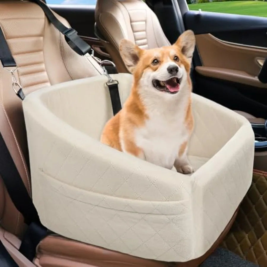 Dog Brown Car Seat- for Small Medium Dogs- Detachable- Washable-Booster Seat- Under 30lbs-Storage Pock-Pet Car Seat