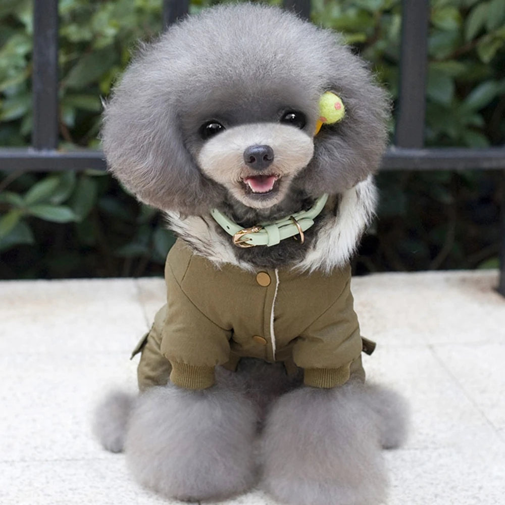 Dog  Thickness Hooded Driver Style Four Legs Cotton Winter Coat- Windproof Dog Jumpsuit- Warm Small Puppy Dogs Clothing