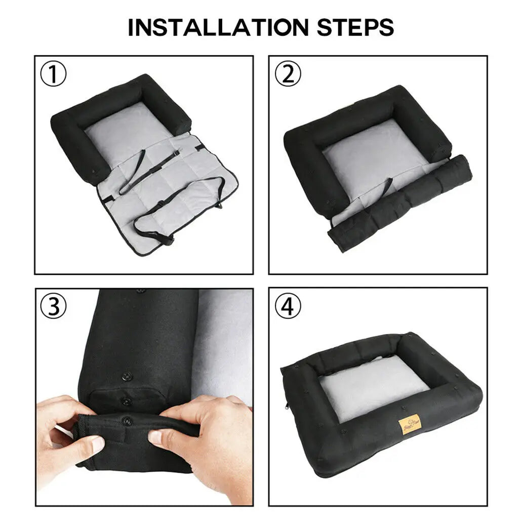 Dog Car Seat Bed-Waterproof Pet Cushion Bed - Dog Carrier with Removable Pad Cover/Safety Belt- Sizes