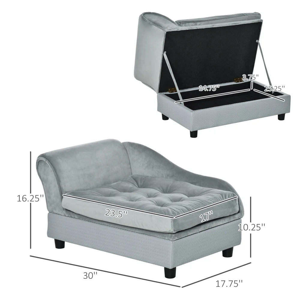 Luxury Fancy Dog Sofa Bed for Small Dogs with Hidden Storage-3" Soft Foam- Cushy/& Modern Pet Furniture- for Small Breeds- Gray-Beds & Blankets