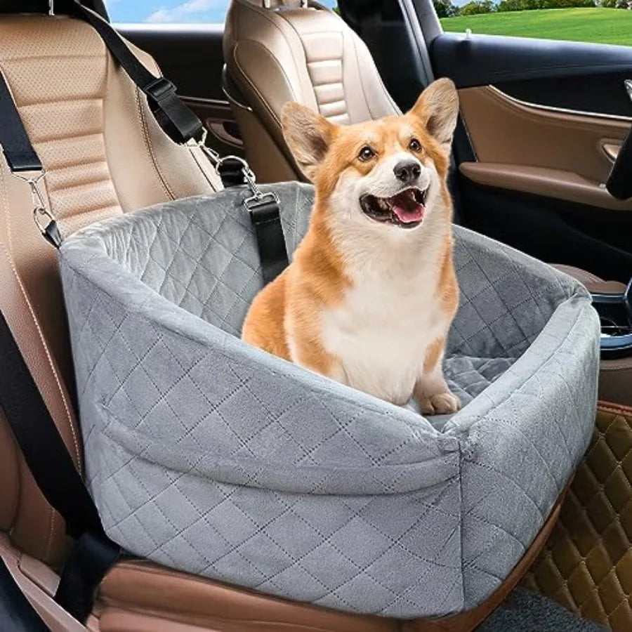 Dog Brown Car Seat- for Small Medium Dogs- Detachable- Washable-Booster Seat- Under 30lbs-Storage Pock-Pet Car Seat