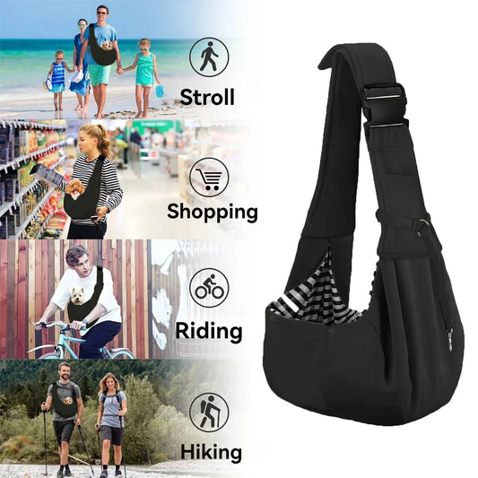 Small Pet Sling Holder- Hands Free-Reversible Paper Plastic Handbag- Dog Sling Carrier- Easy and Portable