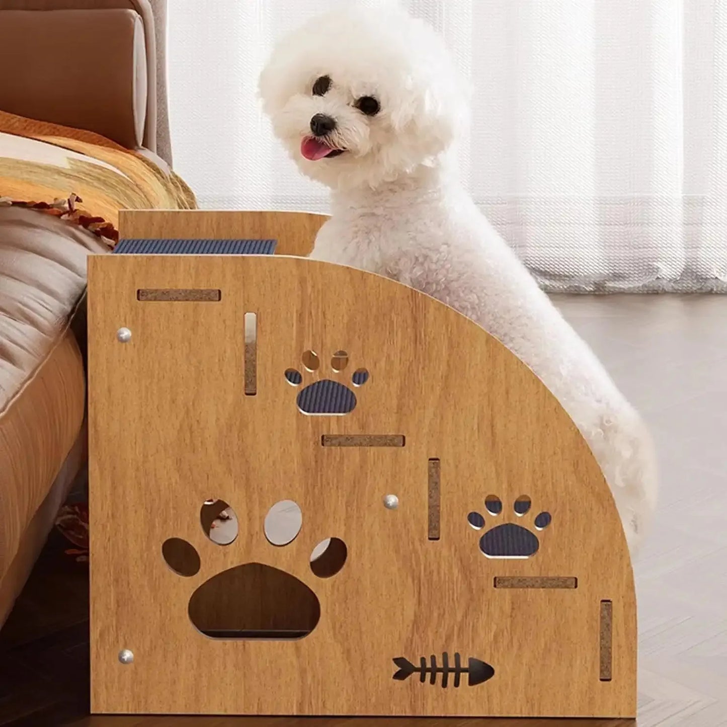 Cute Multi-Level (2-4 Steps) Solid Wood Pet Stairs- Safety Rails-Non-Slip Stairs- Suitable for Bed/Sofa-Pet Stair